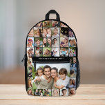 Custom 35 fotocollage zwart afgedrukt bedrukte rugzak<br><div class="desc">Een op maat gemaakte fotocollage zwarte rugzak voor dat perfecte cadeau. Personaliseer met 35 foto's van familie, huisdieren, vrienden, reizen, herinneringen, evenementen, uw fotografie, enz. en voeg een regel tekst toe in eenvoudige witte typografie. De kleuren van de achtergrond en tekst kunnen worden gewijzigd door deze te bewerken in het...</div>