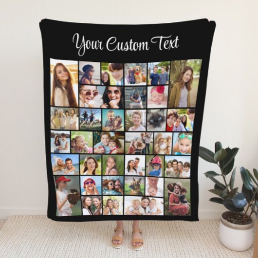 Custom 36 Photo Collage Zwart Fleece Deken