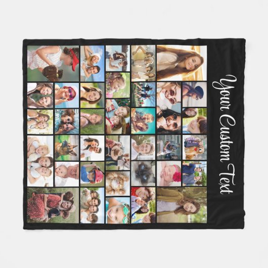 Custom 36 Photo Collage Zwart Fleece Deken (Voorkant (Horizontaal))