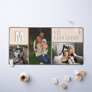 Custom 3 foto collage monogram roze bureaumat