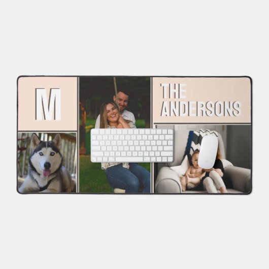 Custom 3 foto collage monogram roze bureaumat (Keyboard & Muis)