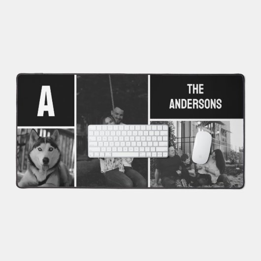 Custom 3 foto collage monogram zwart bureaumat (Keyboard & Muis)