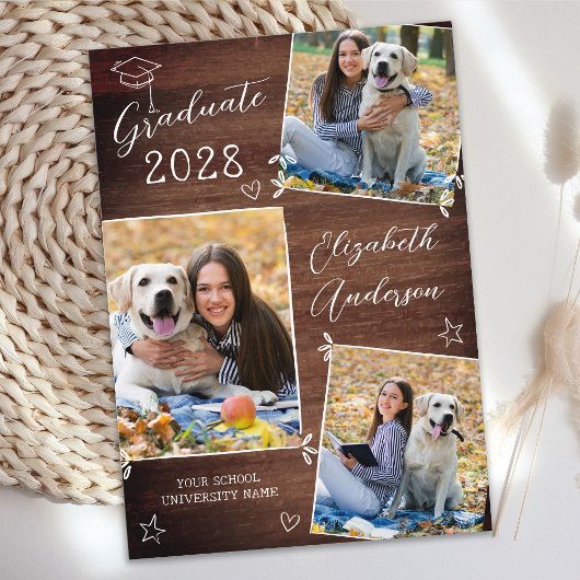 Custom 3 foto rustieke hand getrokken doodle Afstu Aankondiging