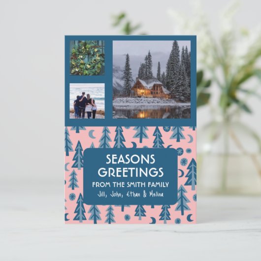 CUSTOM 3 FOTO'S Retro Pine Trees Kerstmis (Staand voorkant)