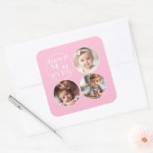 Custom 3- Photo "Best Mom Ever" Soft Pastel Pink Vierkante Sticker (Envelop)