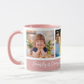 Custom 3 Photo Collage Familienaam Quote Roze Mok (Links)