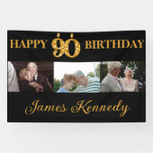Custom 3 Photo Collage Happy 90th Birthday Party Spandoek (Horizontaal)