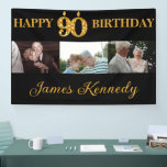 Custom 3 Photo Collage Happy 90th Birthday Party Spandoek<br><div class="desc">Pas de banner van de verjaardagspartij met foto's en naam aan.</div>