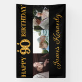 Custom 3 Photo Collage Happy 90th Birthday Party Spandoek (Verticaal)