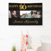 Custom 3 Photo Collage Happy 90th Birthday Party Spandoek (Insitu)