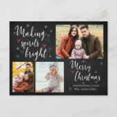 Custom 3 Photo Collage Making Spirits Bright Feestdagenkaart (Voorkant)