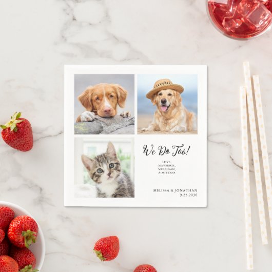 Custom 3 Photo Collage Unieke Pet Dog Cat Wedding Servet (Insitu)