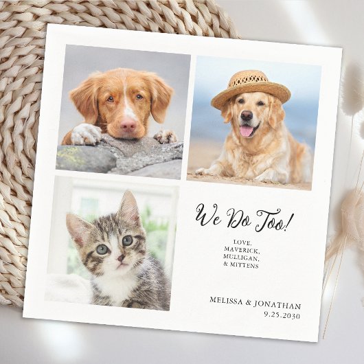 Custom 3 Photo Collage Unieke Pet Dog Cat Wedding Servet