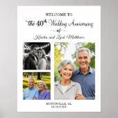 Custom 3 Photos 40th Wedding Anniversary Welcome Poster (Voorkant)
