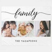 Custom 3 Photos Modern Script Family Name Fleece Deken (Voorkant (Horizontaal))