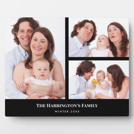 Custom 3 Sections Family Photo Collage Black Frame Fotoplaat (Voorkant)