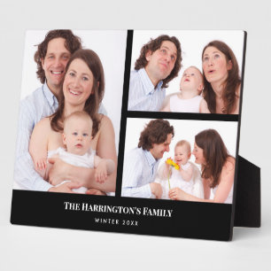Custom 3 Sections Family Photo Collage Black Frame Fotoplaat
