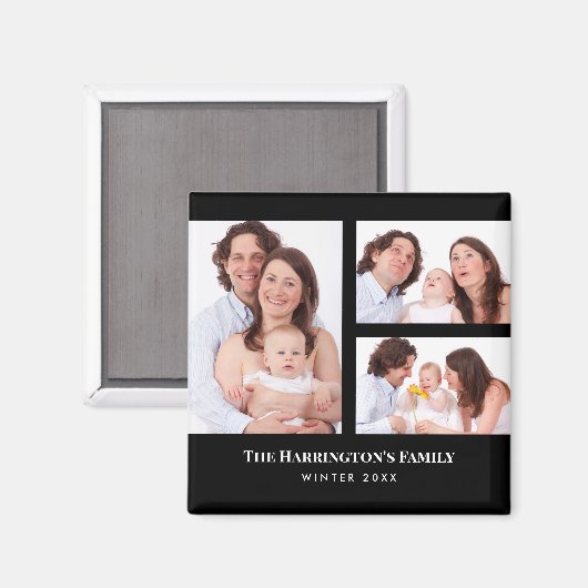 Custom 3 Sections Family Photo Collage Black Frame Magneet (Voorkant / Achterkant)