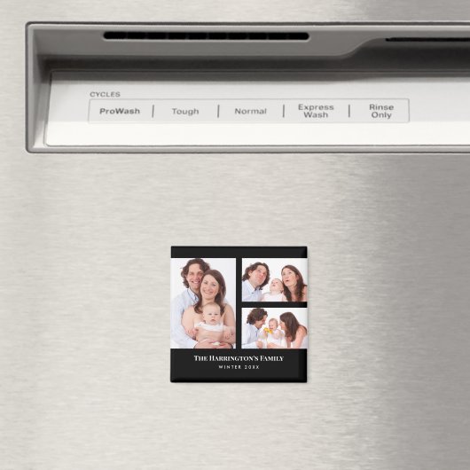 Custom 3 Sections Family Photo Collage Black Frame Magneet (Insitu (Vaatwasser))