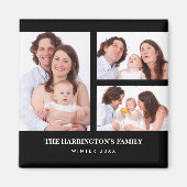 Custom 3 Sections Family Photo Collage Black Frame Magneet (Voorkant)