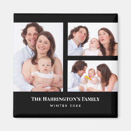 Custom 3 Sections Family Photo Collage Black Frame Magneet