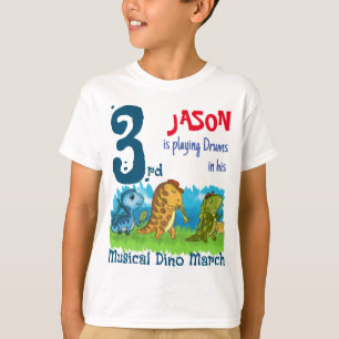 Custom 3e verjaardag musical Dino maart T-shirt