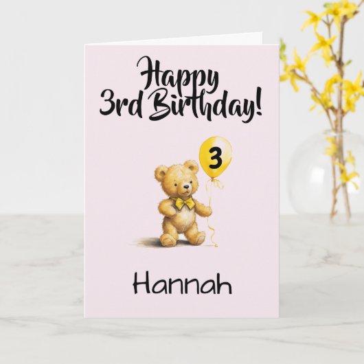 Custom 3rd Birthday Congratulations, Personalized Kaart (Gele Bloem)