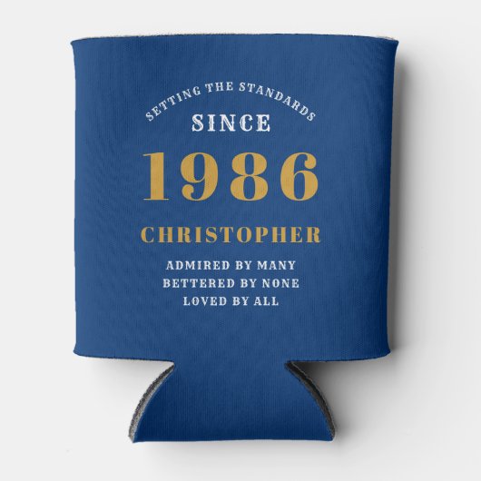 Custom 40th Birthday Blue Gold With Photo Blikjeskoeler (Voorkant)