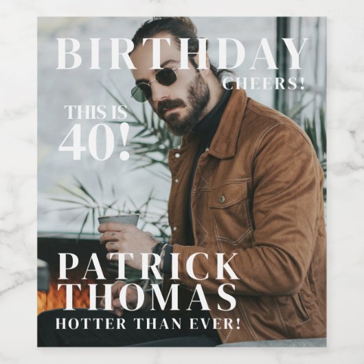 Custom 40th Birthday Party Magazine Hoesje Cheers Wijn Etiket (Enkel label)