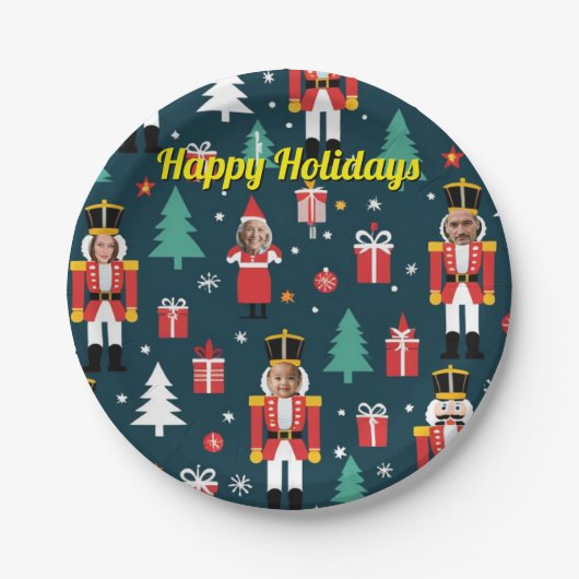 custom 4 face photo Christmas nutcracker Papieren Bordje (Voorkant)