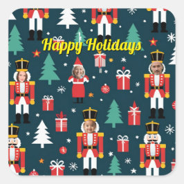 custom 4 face photo Christmas nutcracker Vierkante Sticker