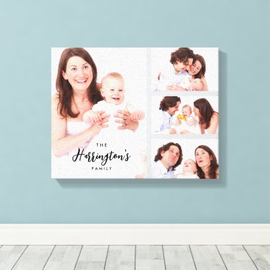 Custom 4 Family Photos Collage Rectangle Frame Canvas Afdruk (Insitu (Houten vloer))