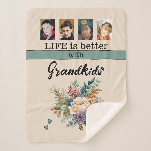 Custom 4 foto kleinkinderen bloemen groen sherpa deken (Voorkant)