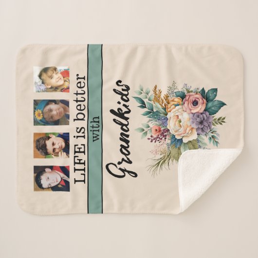 Custom 4 foto kleinkinderen bloemen groen sherpa deken (Voorkant (horizontaal))