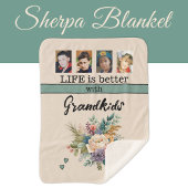 Custom 4 foto kleinkinderen bloemen groen sherpa deken
