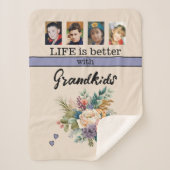 Custom 4 foto kleinkinderen bloemen paarse sherpa deken (Voorkant)