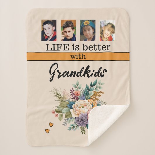 Custom 4 foto kleinkinderen bloemen sinaasappel sherpa deken (Voorkant)