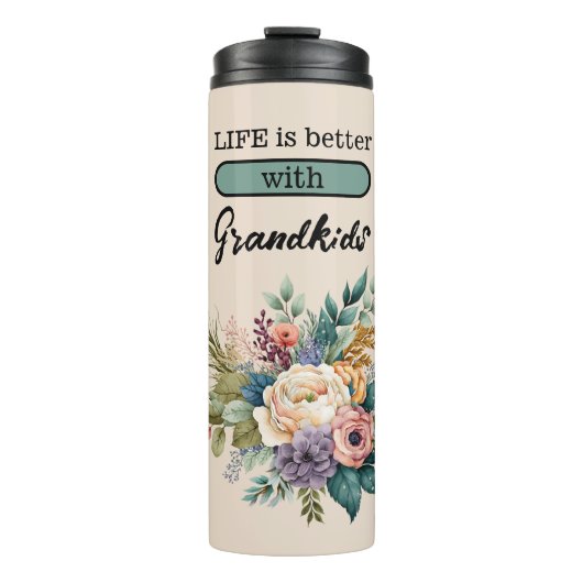 Custom 4 foto kleinkinderen bloemengroen thermosbeker (Voorkant)