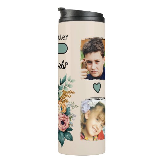 Custom 4 foto kleinkinderen bloemengroen thermosbeker (Geroteerd rechts)