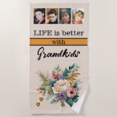 Custom 4 foto kleinkinderen bloemenkleurig sinaasa strandlaken (Voorkant)