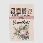 Custom 4 foto kleinkinderen bloemig roze golfhanddoek (Voorkant)