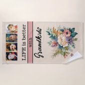 Custom 4 foto kleinkinderen bloemig roze strandlaken (Voorkant)