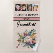 Custom 4 foto kleinkinderen bloemig roze strandlaken (Voorkant)