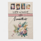 Custom 4 foto kleinkinderen bloemig roze theedoek (Verticaal)