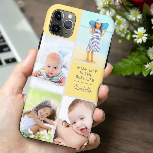 Custom 4 Foto Moeder Leven is de Beste Leven Geel Case-Mate iPhone Case