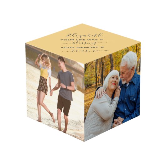 Custom 4 Foto Uw leven was een Zegen Memorial Kubus (Voorkant hoekig)