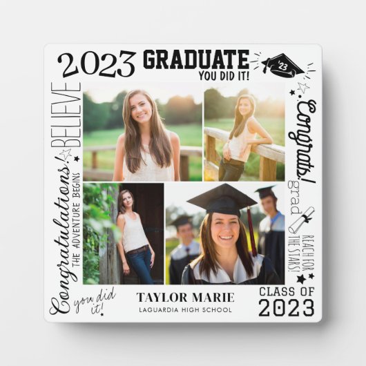 Custom 4 Fotocollage Afstuderen 2023 Wit Fotoplaat (Voorkant)