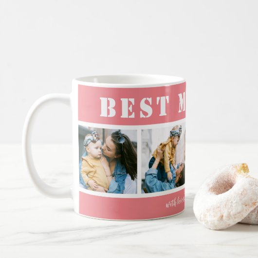 Custom 4 Photo Best Mom Ever Pink Coffee Mug Koffiemok (Met donut)