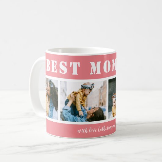 Custom 4 Photo Best Mom Ever Pink Coffee Mug Koffiemok (Voorkant links)
