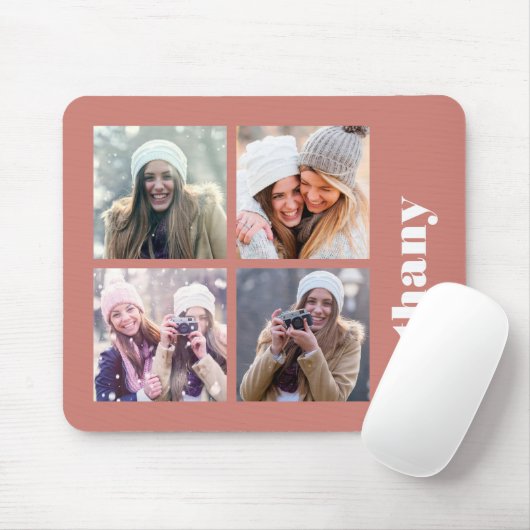 Custom 4-Photo Chunky Monogram Terracotta Muismat (Met muis)